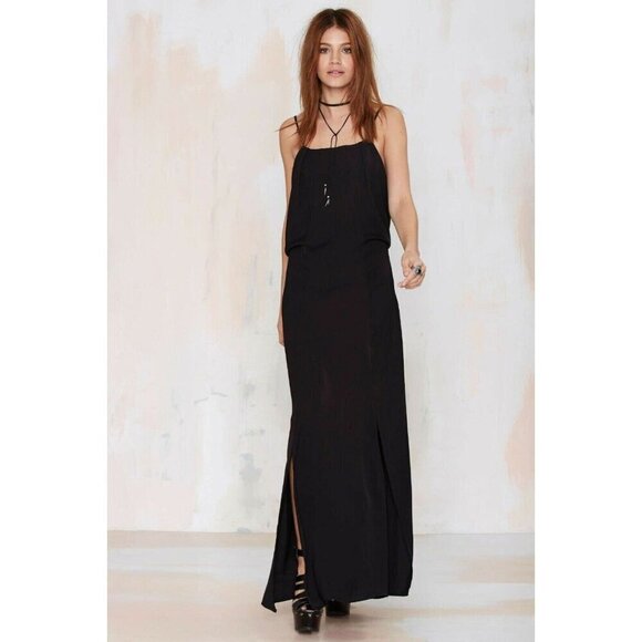 Six.Crisp.Days Nasty Gal Women's Black Deuces Are Wild Crepe Maxi Dress size L - Picture 12 of 16